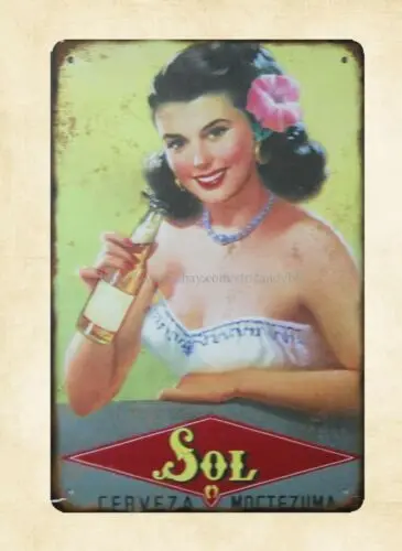 bedroom theme ideas 1950s Mexican pinup girl drinking metal tin sign