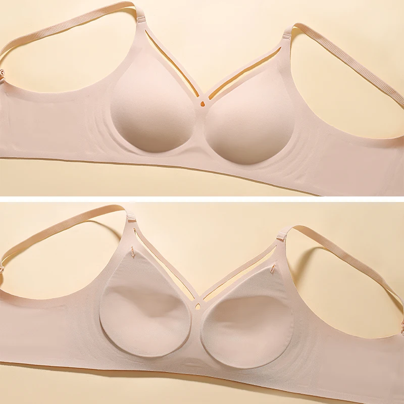 Traceless Half-Fixed Cup Women Underwear Thin Jelly Soft Support Anti Drop Adjustable No Steel Ring Super Soft Solid Color Bra