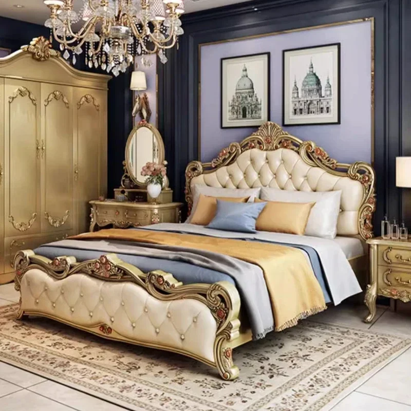 

Italian Minimalism Style European Double Princess Bed Design Aesthetic Solid Wood Sleeping Modern Wedding Beliche Home Furniture