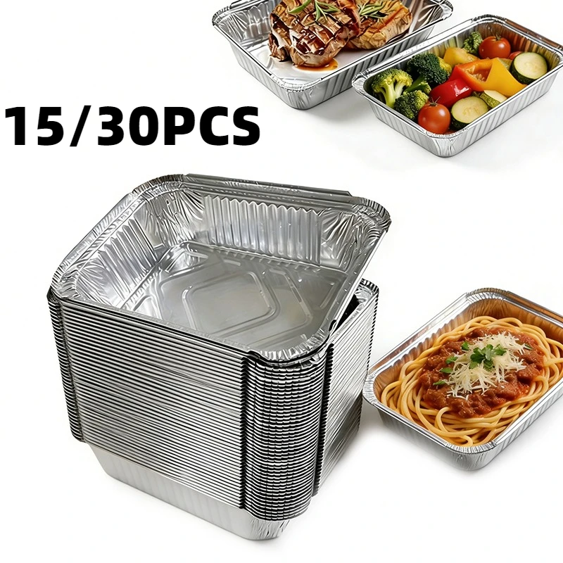 15/30PCS Disposable Barbecue Drip Pan Convenient Square Barbecue Tray Aluminum Foil Pot Suitable Baking Cooking