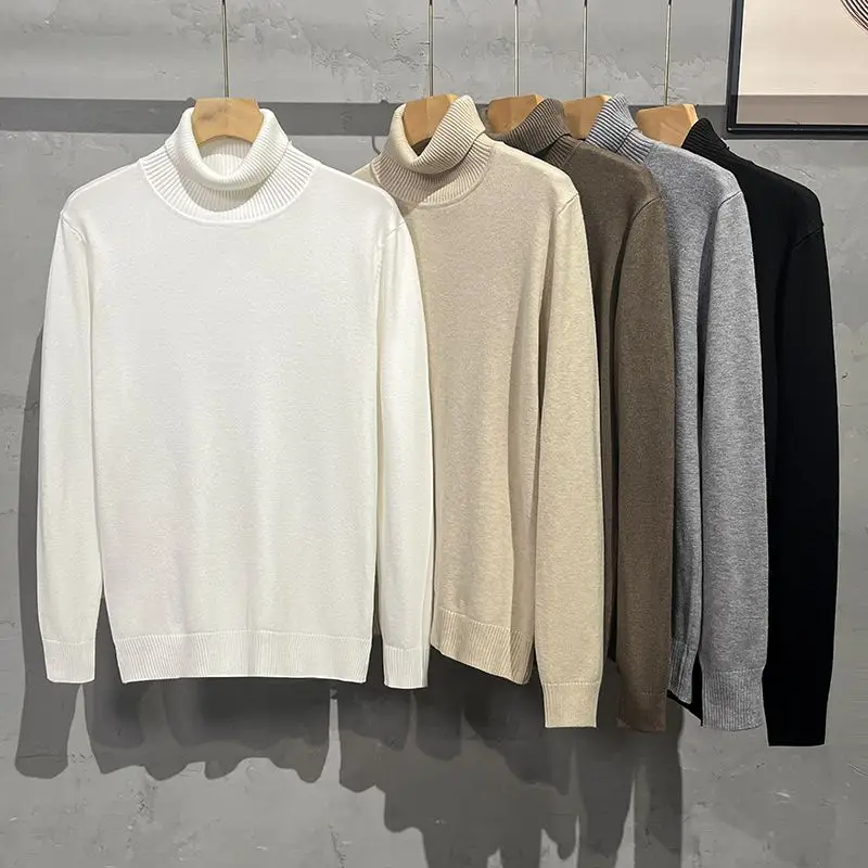 

Men's High Collar Knitted Sweater Long Sve Crew Ne Pullover Boting irt Pure Color Winter Faion Basic Top