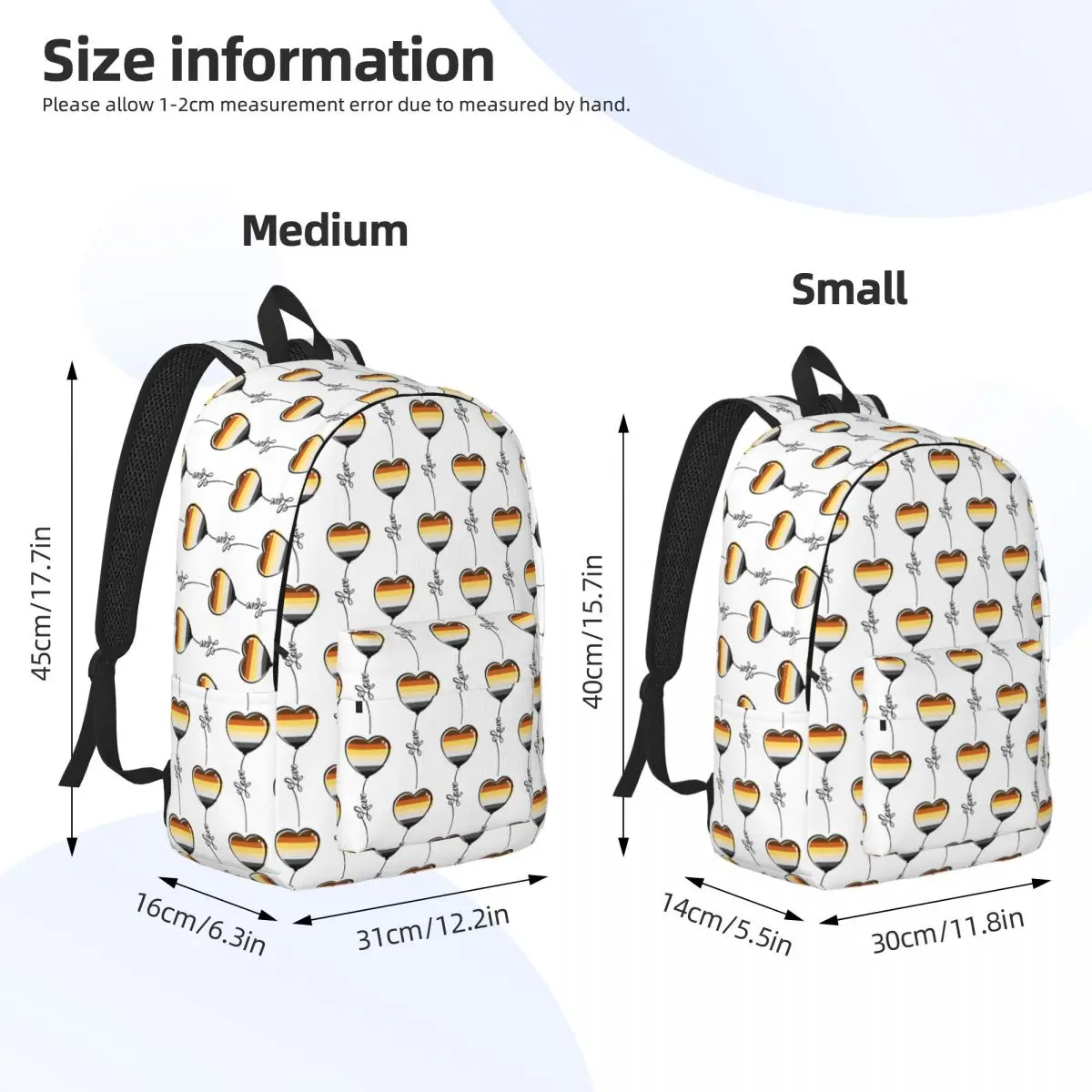 Bear Pride Flag LGBT Minimalist Heart Balloon With Love Backpack Daypack Kids BookBag School Bag Shoulder Bags for Men Women