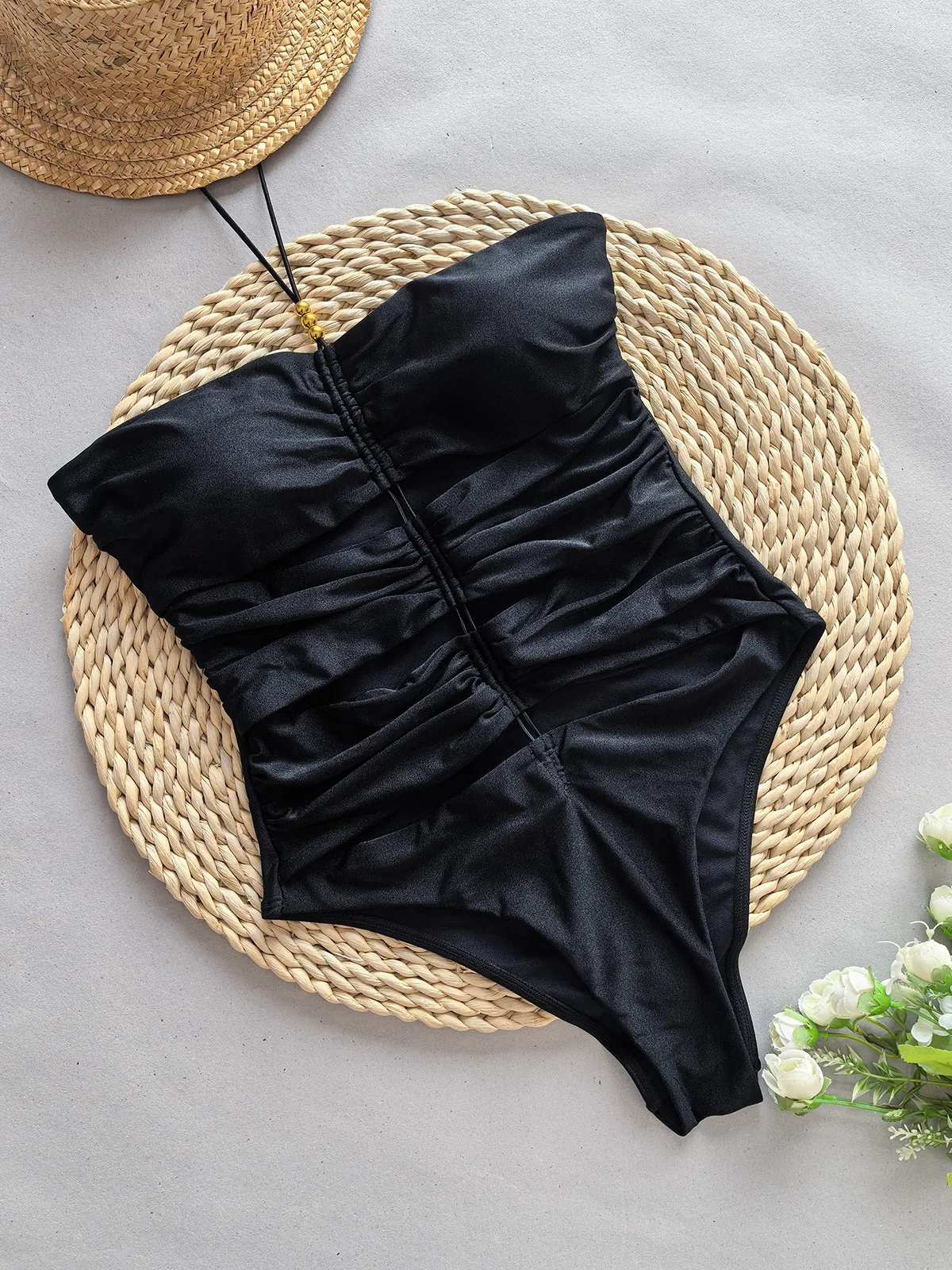 Solid Women One Piece Swimsuit Female Swimwear 2025 Brazilian Monokini Swimming Suit Beachwear High Cut Brown Bathinghwear