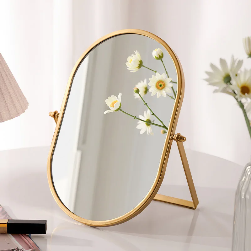 Foldable Oval Makeup Mirror - Compact Travel Vanity Mirror for Bedroom, Tabletop Desktop Portable Makeup Mirror
