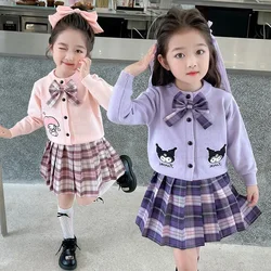 Anime Sanrio Children's Cosplay JK Skirt My Melody Kuromi College Style Knitted Cardigan Pleated Skirt Set Skirt Festival Gifts