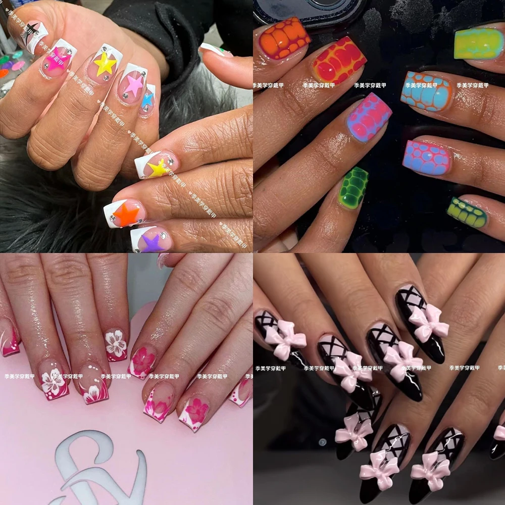 

Spice Girl Sanrio Hello Kitty French Style Press On Nails Leopard Print Zebra Pattern Pearl Artificial Wearable False Nail Tips