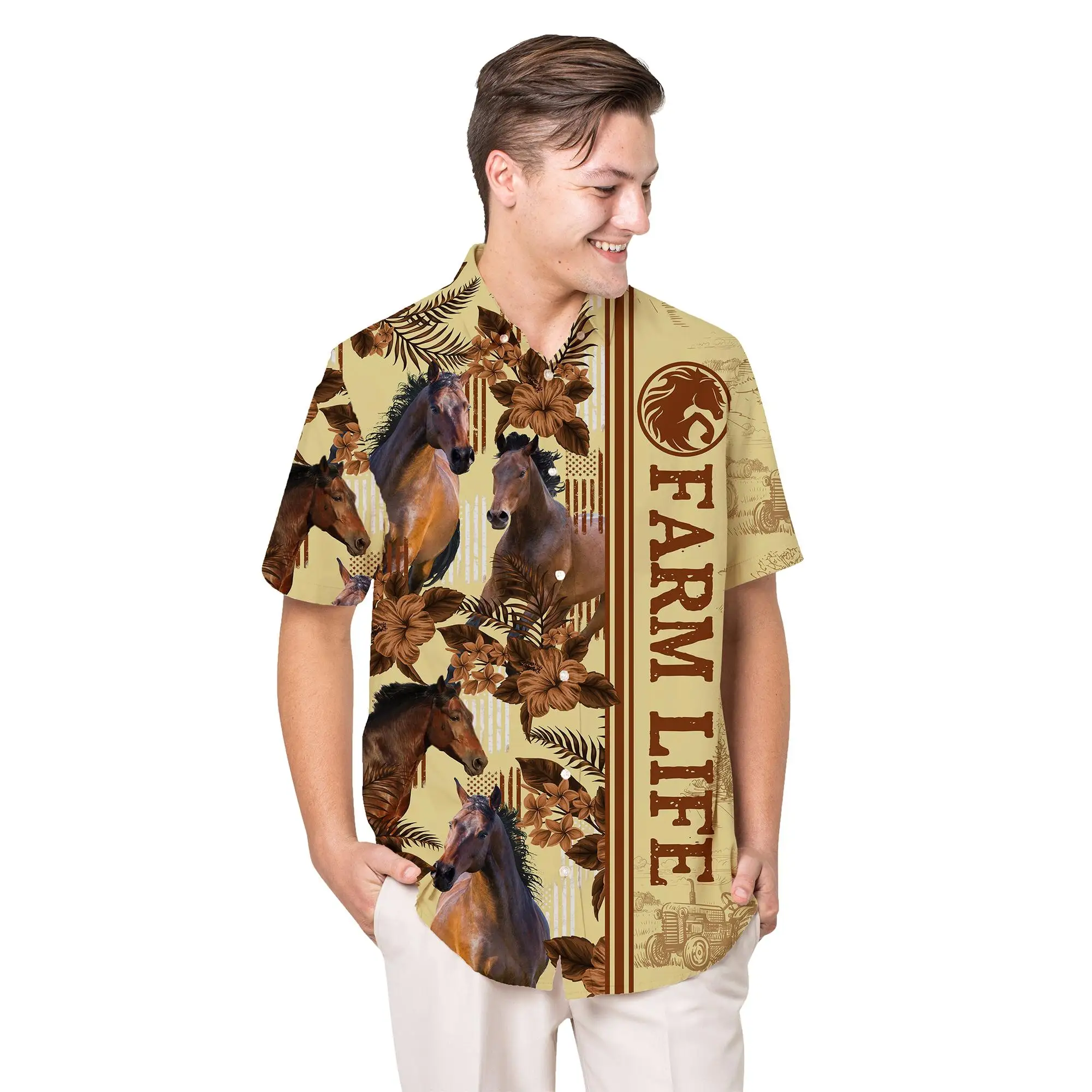 Jumeast Animal Horse Men Hawaiian Aloha Shirt Farm Life 3D Print Shirts Unisex Baggy Vintage Streetwear Y2k Clothes Oversize Top