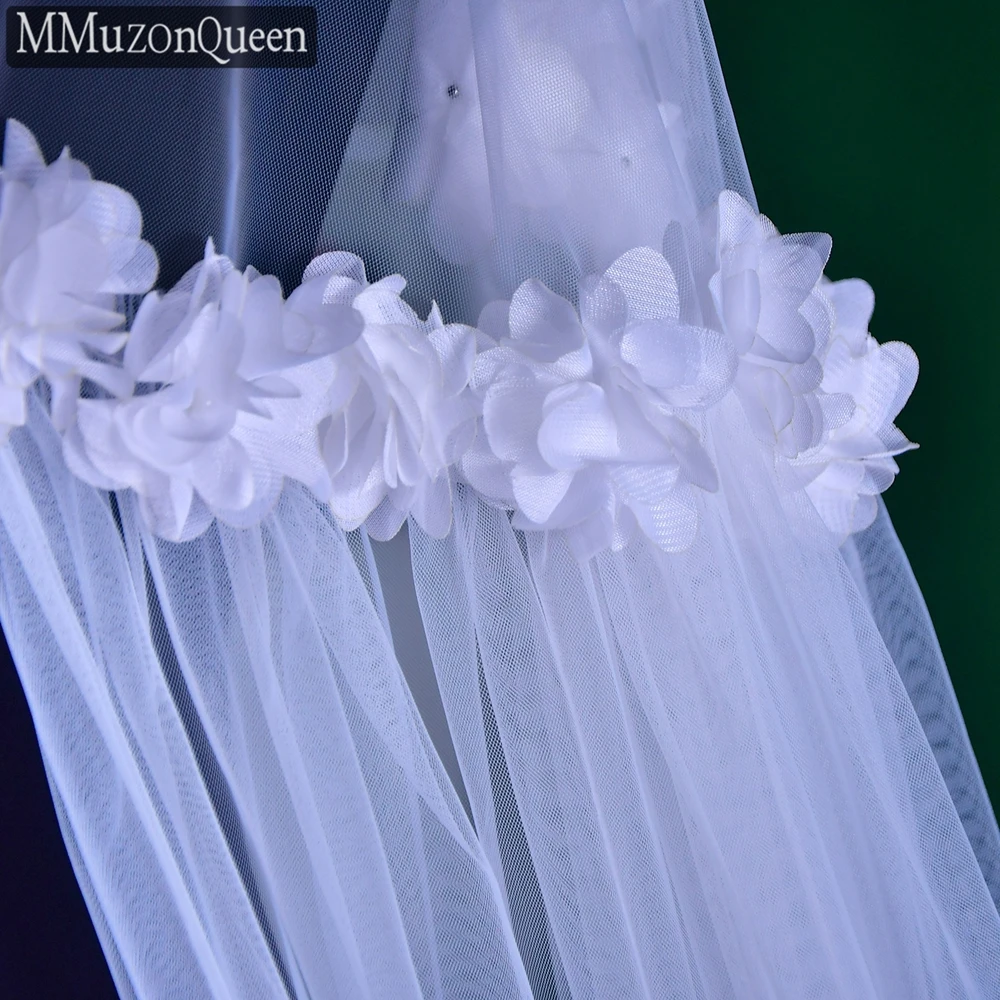 MMQ MG12 3D Flower Tulle Wedding Shawl Long Bridal Cape Cathedral Bridal Wings Veil Lace Wedding Jacket  DIY Customized Product