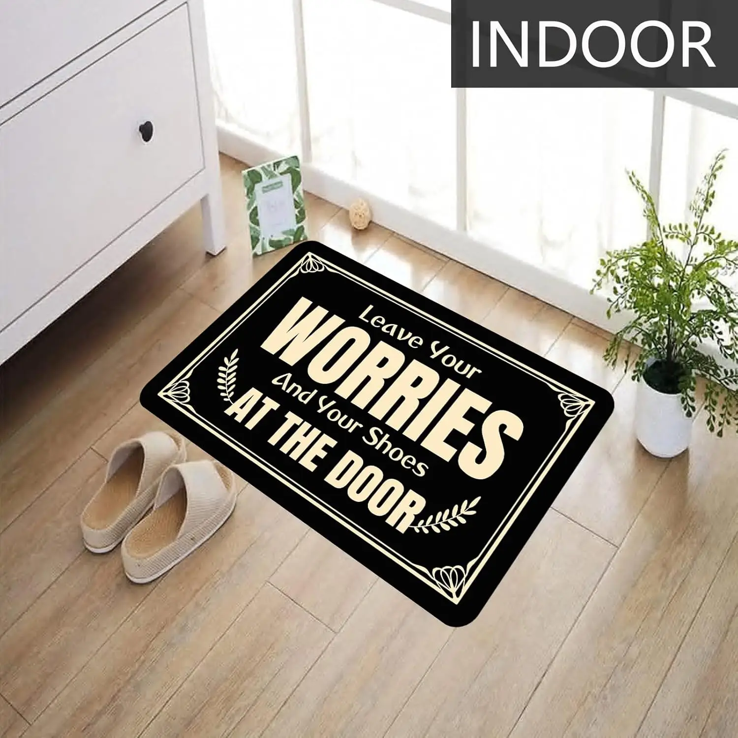 Leave Your Worries and Your Shoes at The Door Doormat Rubber Non-Slip Kitchen Mat Garden Garage Black Door Floor Mat Rubber