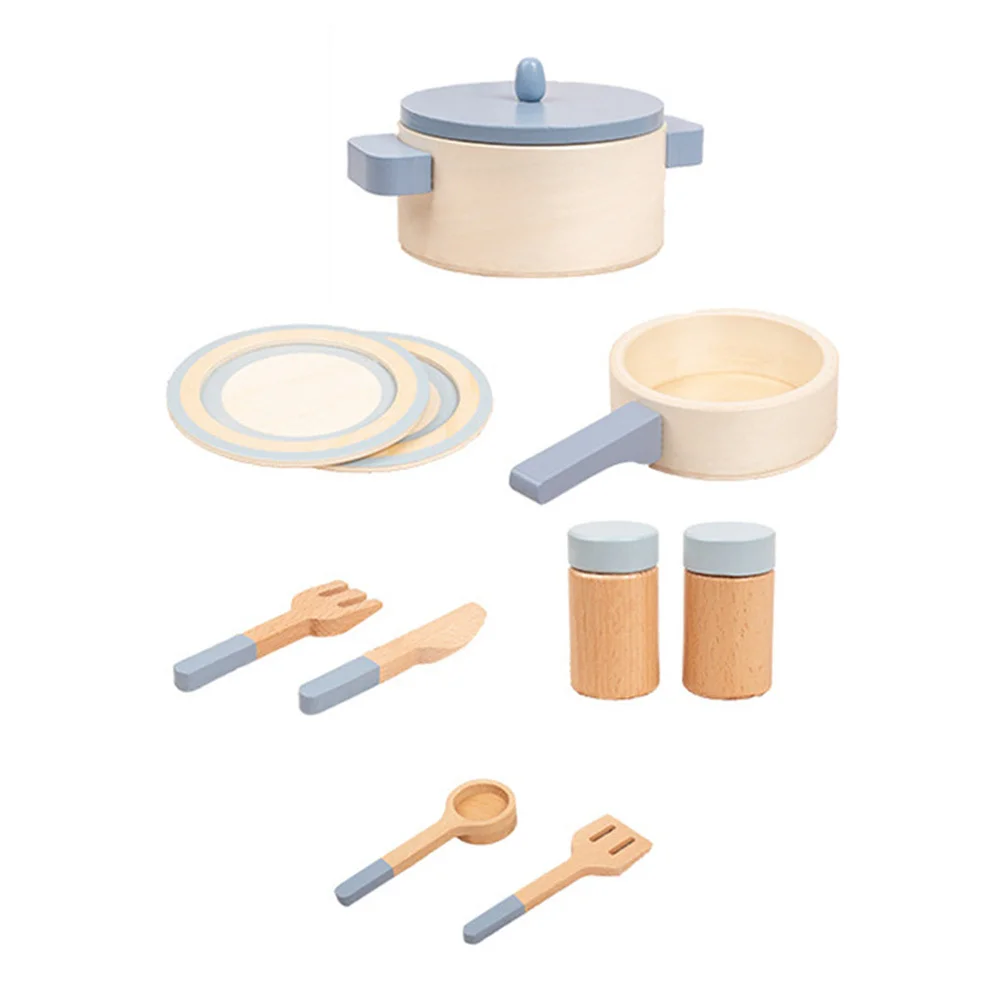 1 Juego de utensilios de cocina para niños, juego de cocina de madera para niños, juego de cocina educativo, portátil, interactivo