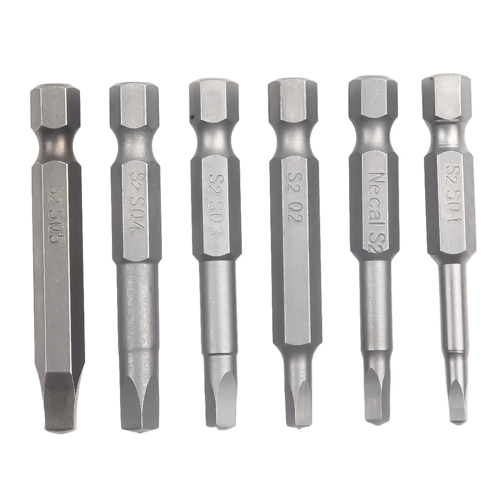 6Pcs 50mm SQ1-SQ5 Square Head Screwdriver Bit Set Hex Shank Magnetic Screwdriver Hex Screwdriver Set Hand Repair Tools