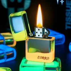 ZORRO Luminous Quicksand Windproof Kerosene Lighter Classic Grinding Wheel Ignite Brilliant Colors Lighters Gadgets Men's Gift