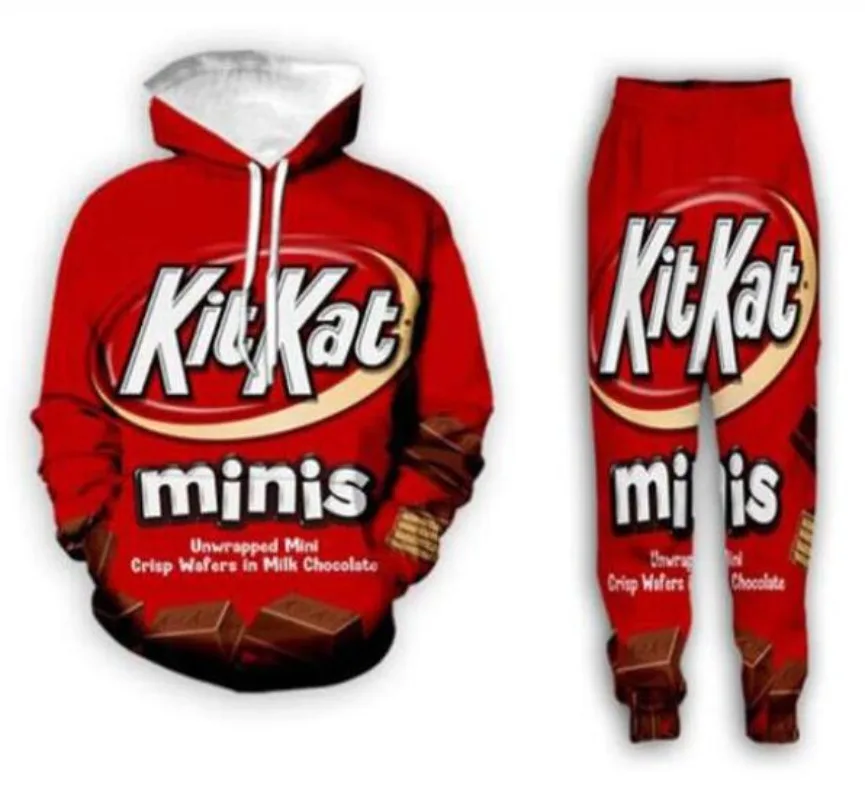 New Men/Womens Kitkat Funny 3D Print Fashion Tracksuits Crewneck Hoodie Hip Hop Joggers Pants + Hoodies