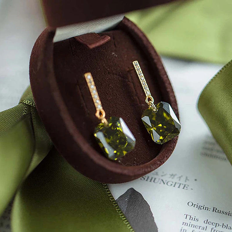Simple Olive Green Stud Earrings for Women Real 925 Sterling Silver Original Vintage Earring High Quality Party Fine Jewelry