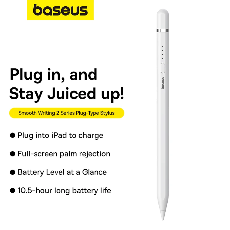 Baseus Smooth Writing 2 Series Plug-Type Stylus USB-C Active Wireless Version, Moon White (With USB-A to USB-C cable and active