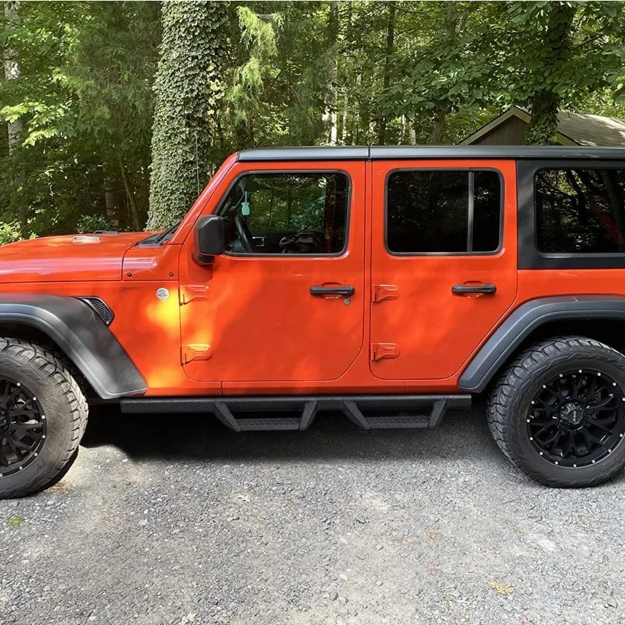 لوحات تشغيل بتصميم منحني متوافقة مع 20182025 جيب رانجلر JL 4 خطوات جانبية منسدلة مع قضبان الصخور الثقيلة