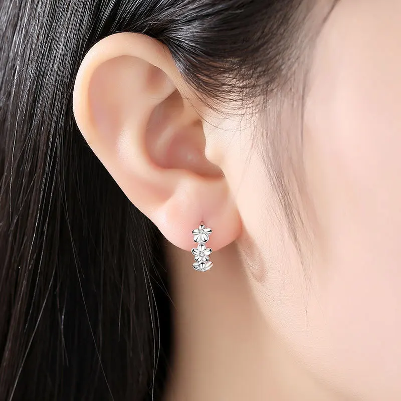 CHSHINE 925 sterling silver new women's fashion high quality jewelry crystal zircon flower type three five-leaf flower earrings