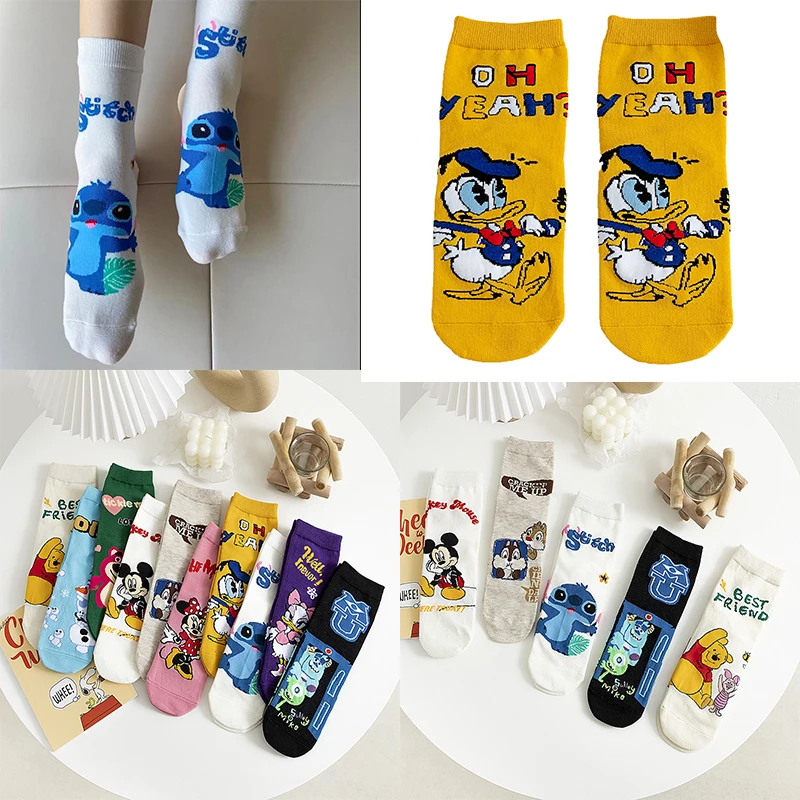 Disney Stitch Socks  Cotton Midtube Stockings Cartoon Stich Dolls Mickey Donald Duck Stockings Boys Girls Gift