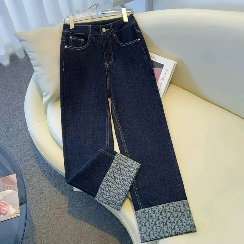 Women's Wide-leg Jeans 2025 Spring Summer High Waist Loose Ladies Denim Straight Pants Korean Version Leisure Lady Trousers