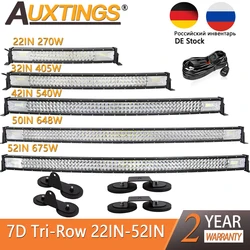 Auxtings 22 32 42 50 52 inch Curved Led Light Bar Work Light led bar & Magnetic Bracket  3-Row 4x4 Truck ATV Car Roof Offroad