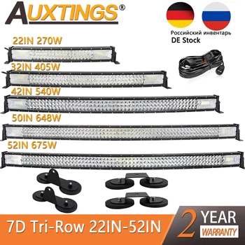 Auxtings 22 32 42 50 52 인치 곡선 Led 라이트 바 작업 조명 led 바 및 마그네틱 브래킷 3 행 4x4 트럭 ATV 자동차 지붕 Offroad