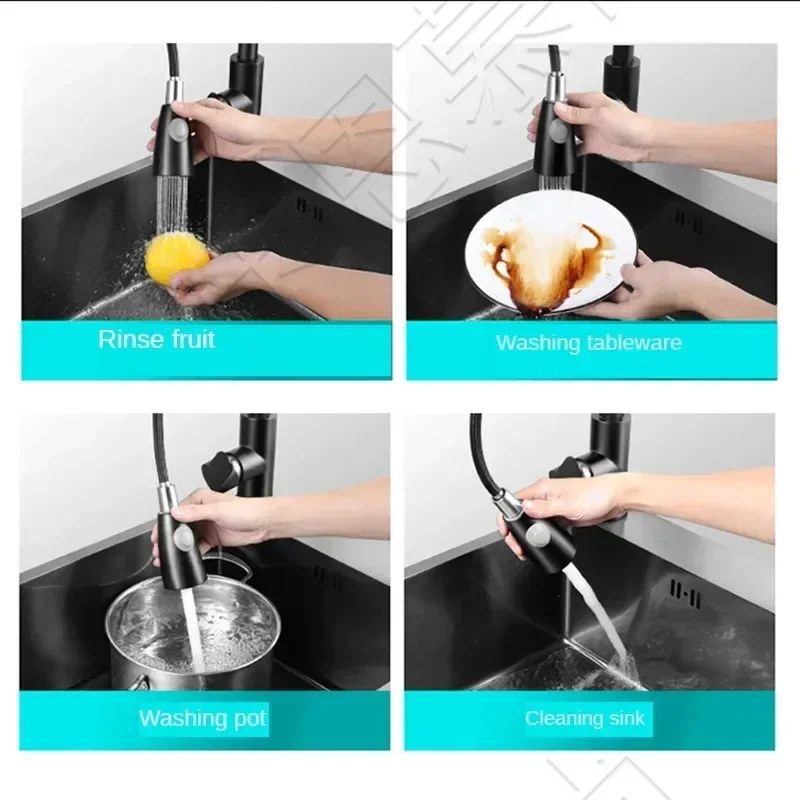 أحواض مطبخ معدنية إسكندنافية لحوض الشرفة باللون الأسود السميك نانو تصميم بسيط حوض المطبخ المنزلي للمطبخ والمطعم