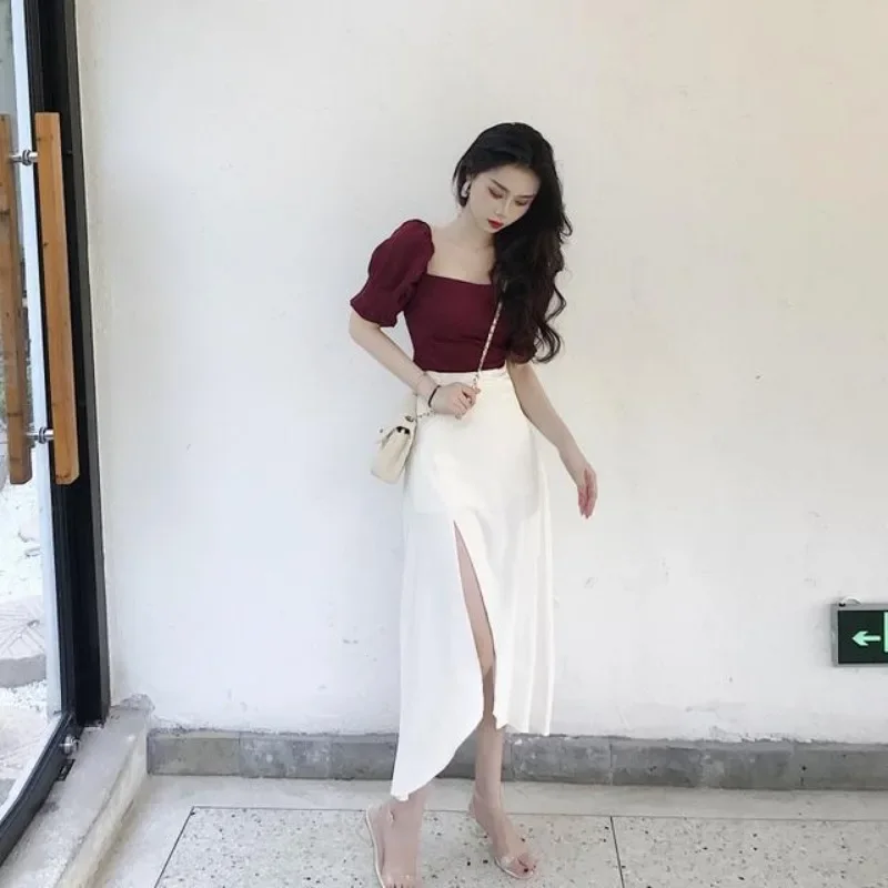 Slit 2 Pieces Sets for Women Lightly Cooked Party Woman Outfit Short Sleeve Beach Skirt Stylish Clothing Trend 2024 Co Ord Full