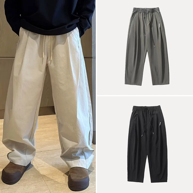 

Модные прямые брюки для спецодежды, повседневные однотонные плиссированные мужские брюки, лето 2025, полиэфирное волокно Z, молодежный Vitali Sle