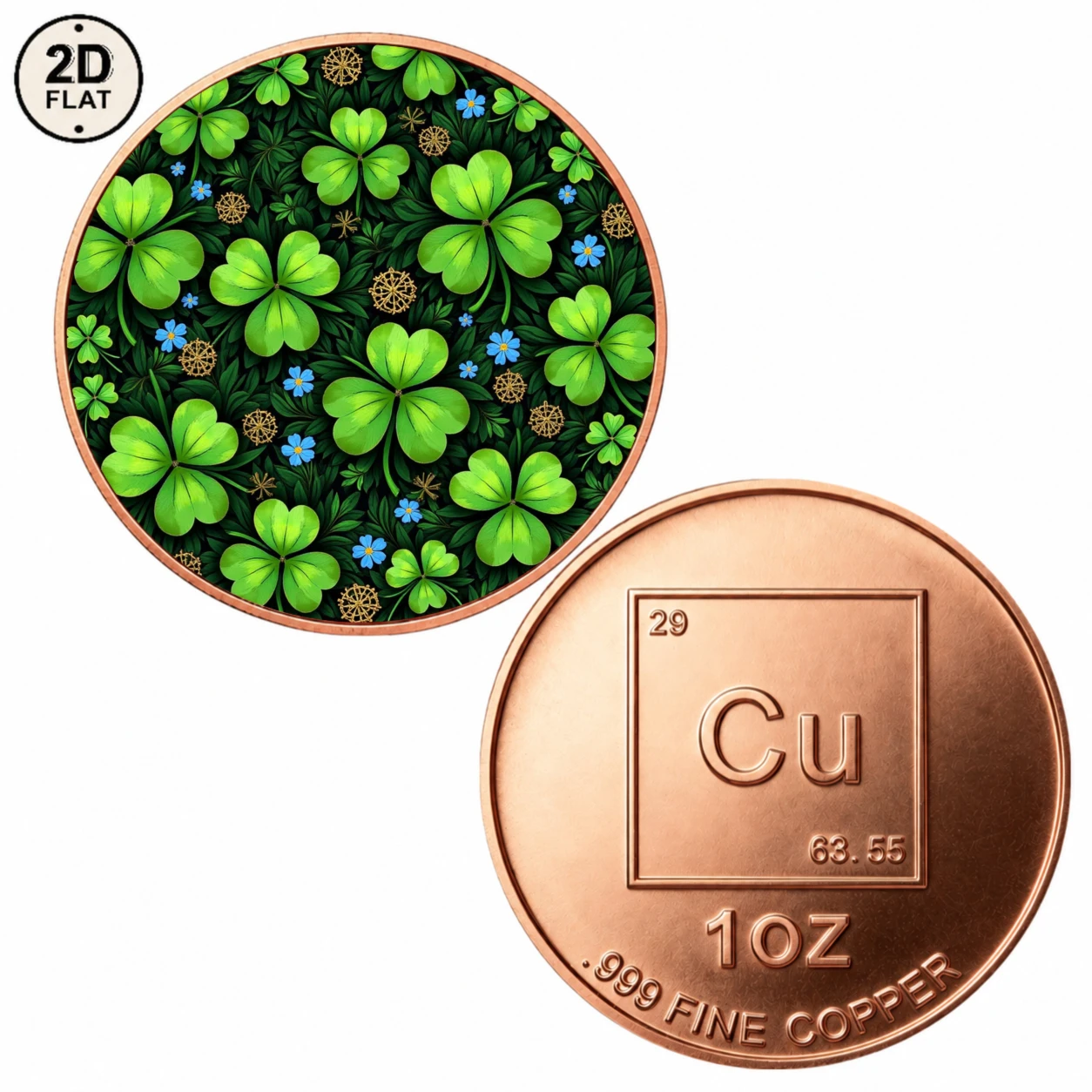 1pc 1oz .999 Fine Copper Four Leaf Clover Commemorative Coin Color Printed Lucky Shamrock Challenge Coin Souvenir Holiday Gifts