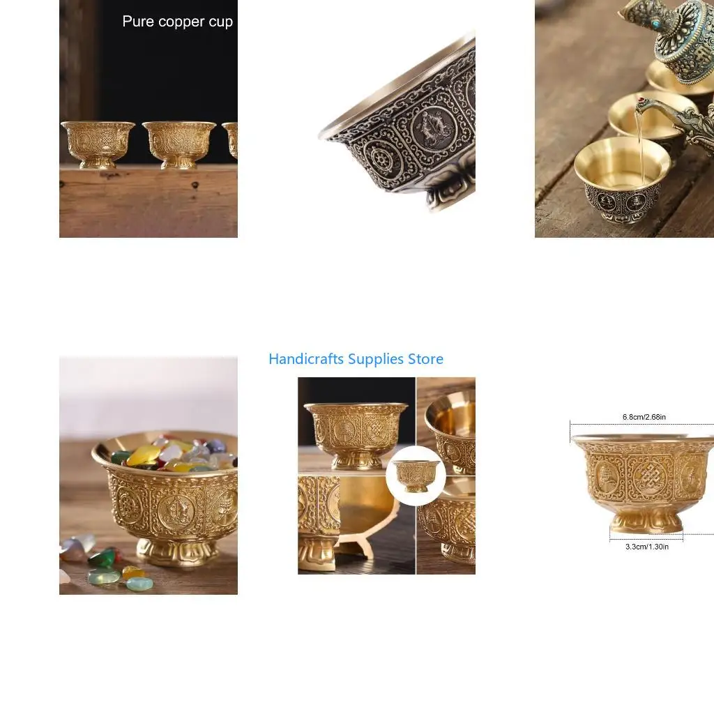 R1WA Sacred Copper Tibetan Offering Cup for Religious Ceremonies Holy Water Bowl