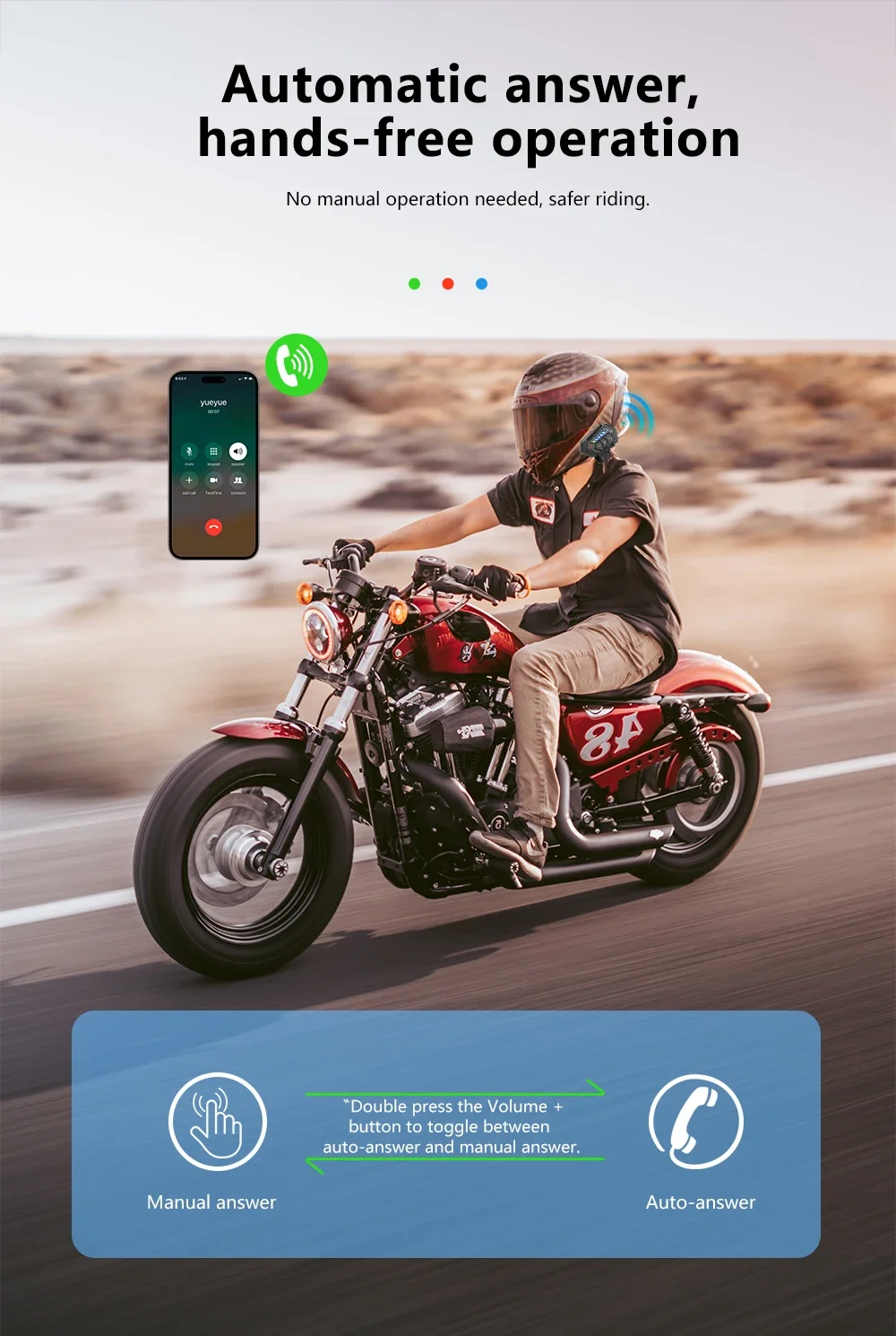 BT12 2X Bluetooth 5.4 Motorcycle Helmet Headset with Ambient Light Handsfree Waterproof Noise Reduction Voice Control Earphone