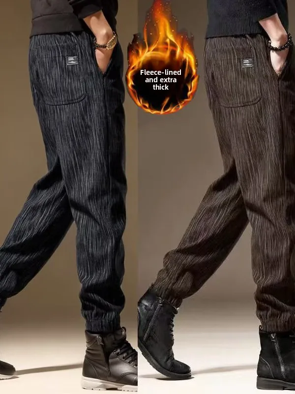 

Men's Casual Corduroy Harlan Sports Sweatpants Autumn Winter plus Size Fce Lined Loose Fit Polyester Fiber Youth Daily Wear