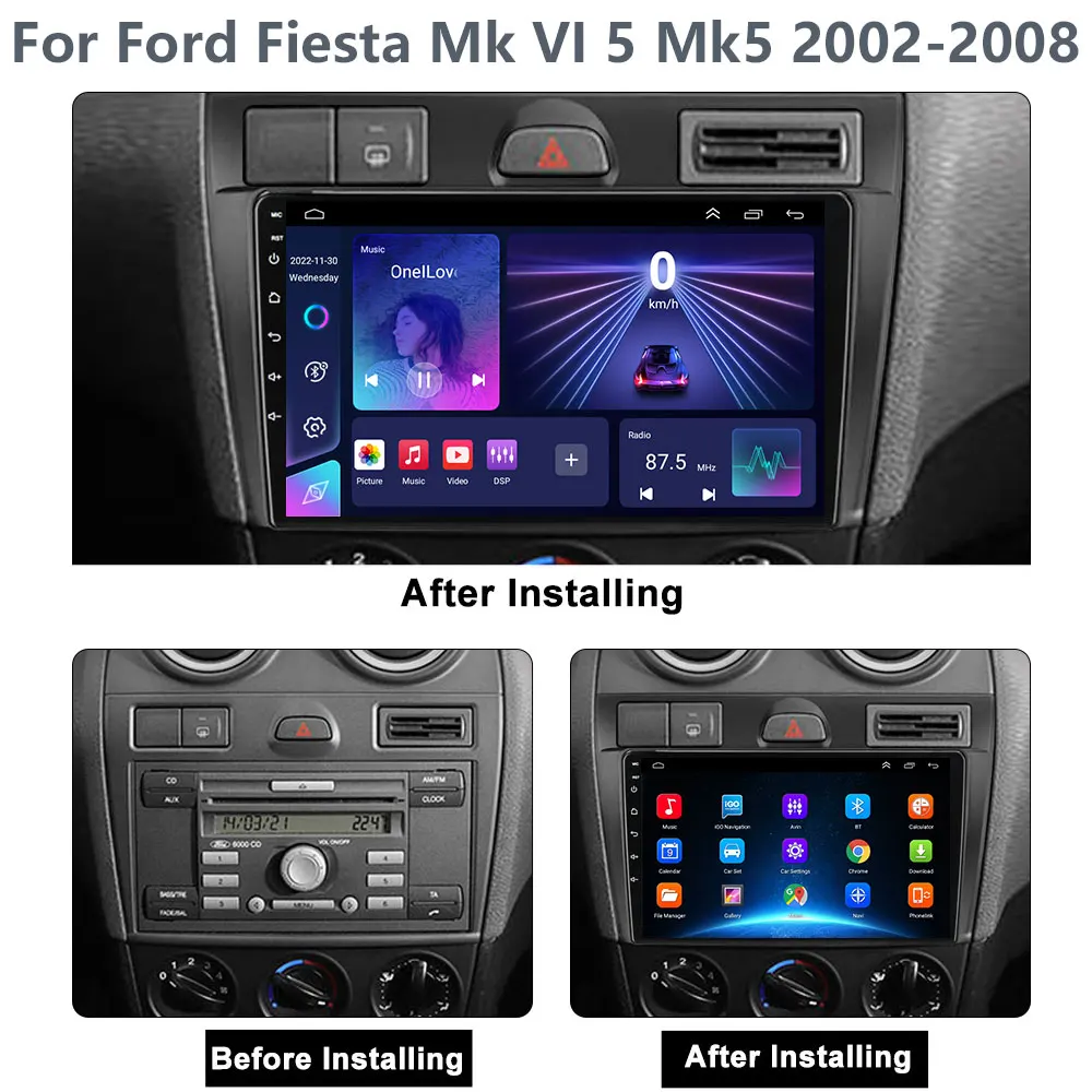 Android 12 Car Radio For Ford Fiesta Mk VI 5 Mk5 2002-2008 Multimedia GPS Navigation Player Stereo Carplay Androidauto 2 Din DVD