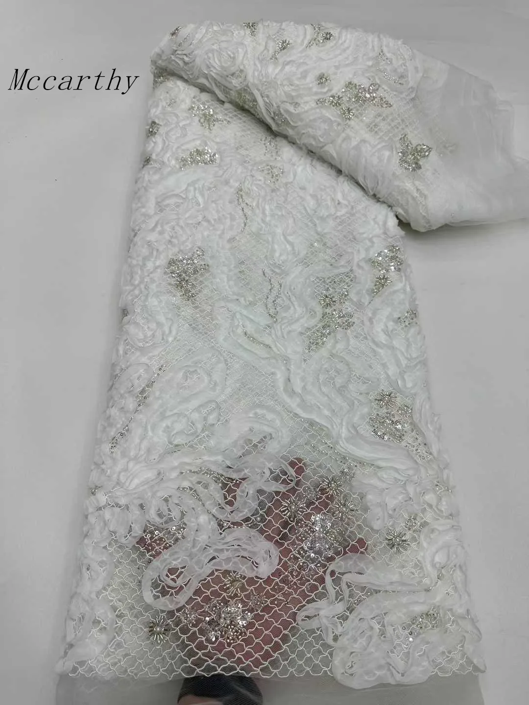 

2025, роскошная французская вышивка, 3D цветок, кружевная ткань, африканская нигерийская кружевная ткань с блестками, бусина для свадебного платья, швейный материал