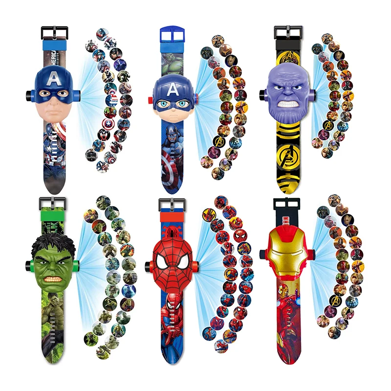 Disney Spiderman 24 Projection Watch Captain America Iron Man Toy Anime Hulk Digital Clock Student Wristwatches Children's Gifts