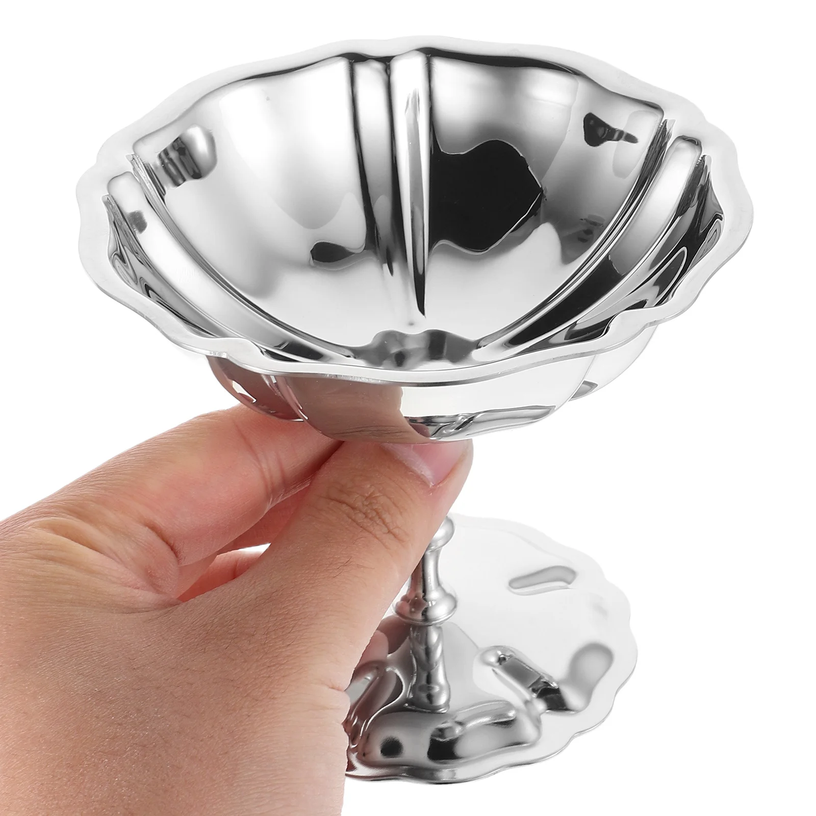 

Retro Stainless Steel Dessert Bowls Footed Cups for Ice Cream Pudding Custard Vintage Metal Food Containers Smooth Surface Wide