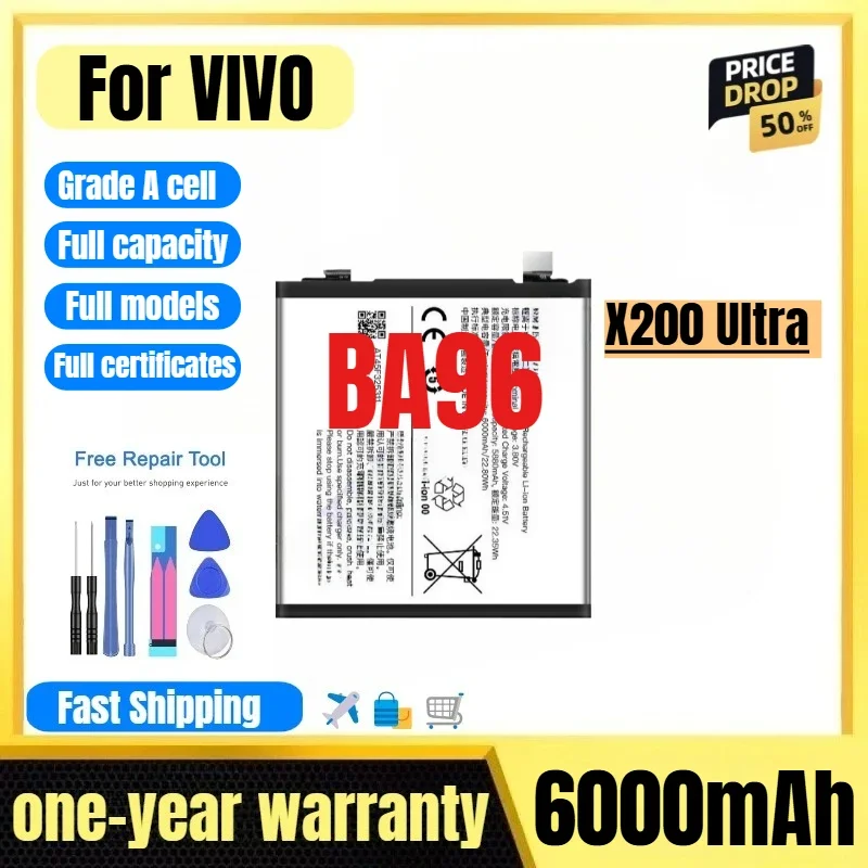 BA96 for VIVO X200 Ultra Mobile Phone Battery 0 Cycle High Quality High Capacity Replacement Bateria Grade A Cell with Tools