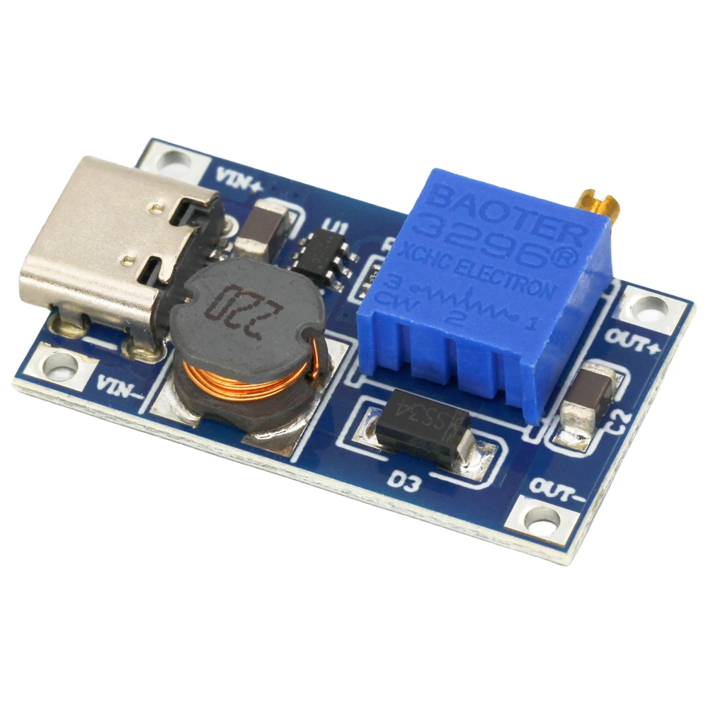 MT3608 DC-DC 2A Step Up Adjustable Boost Module Power Supply Booster Module With Type-C USB 2V-24V to 5V 9V 12V 28V for Arduino