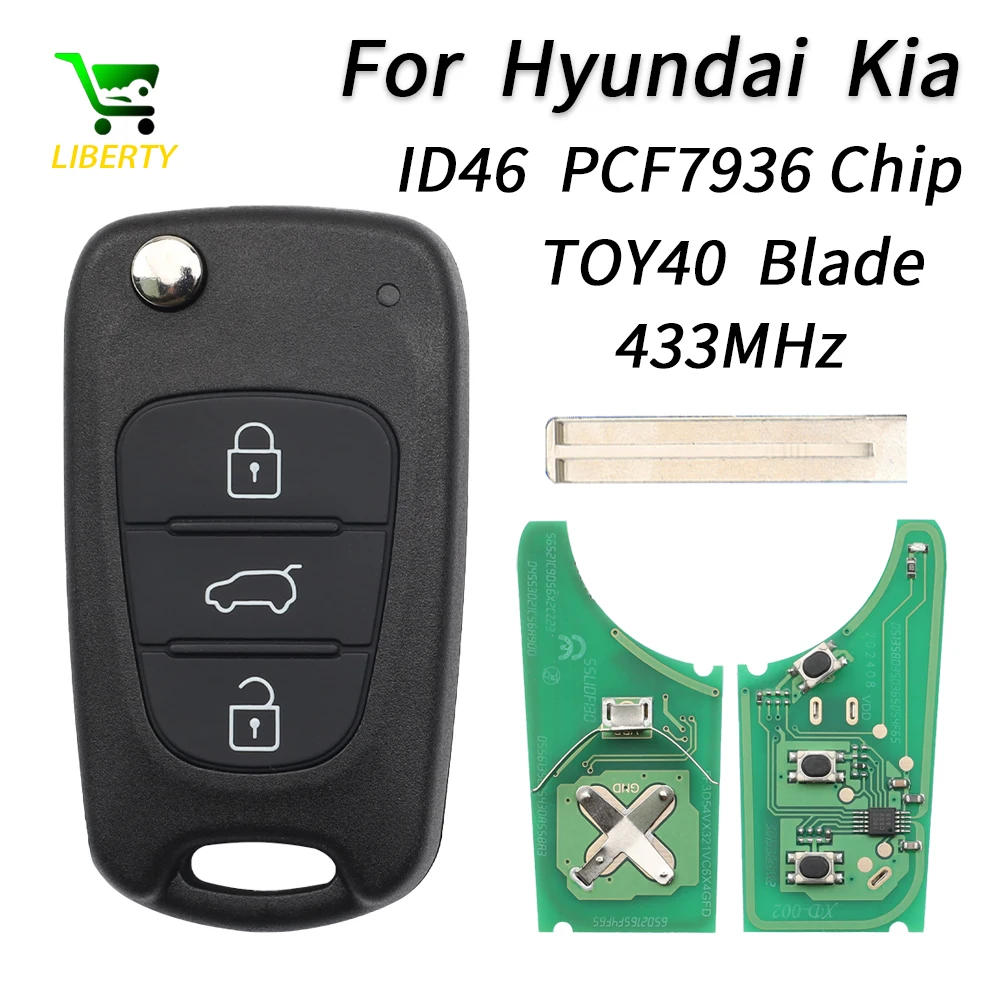 Liberty For Hyundai I20 I30 IX35 Avante 433Mhz ID46 Chip 3 Buttons Flip Folding Car Remote Key Fob TOY40 Blade Replacement Key