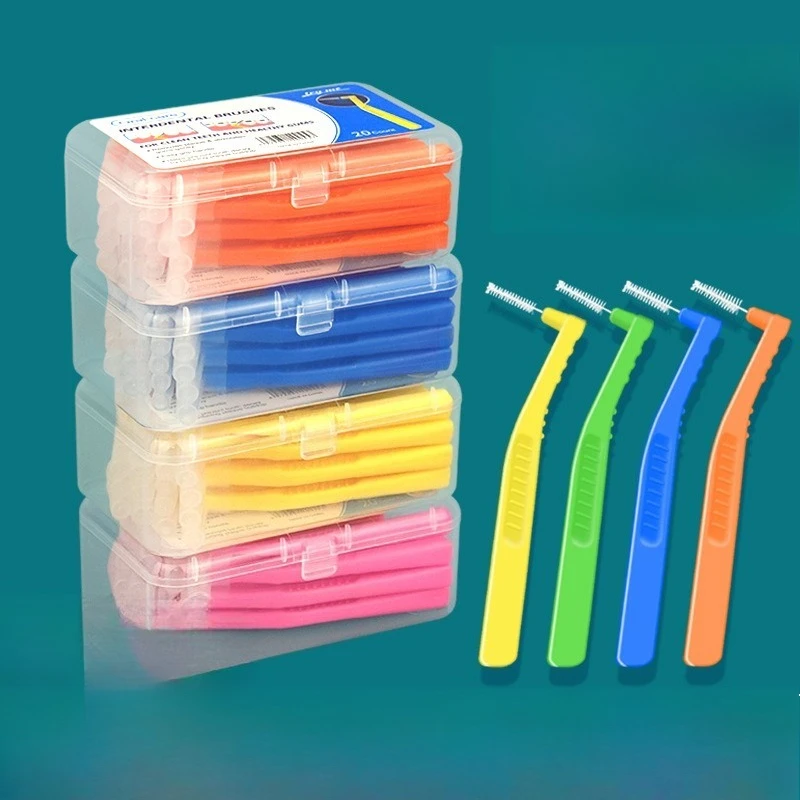 

Ортодонтические межзубные щетки в упаковке: 20 L-образных межзубных щеток, специально разработанных для ношения брекетов