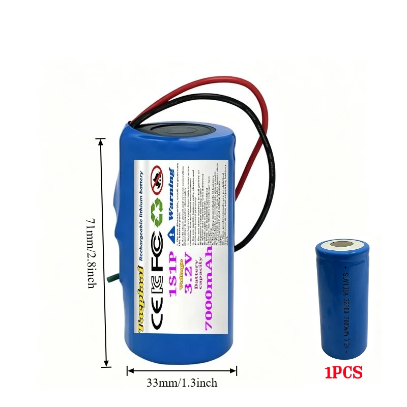 LiFePO4 32700 Rechargeable Battery Pack + BMS 1S1P 3.2V 7Ah-14Ah-21Ah-28Ah-35Ah-42Ah, Electric Boat, Solar Light, Energy Storage