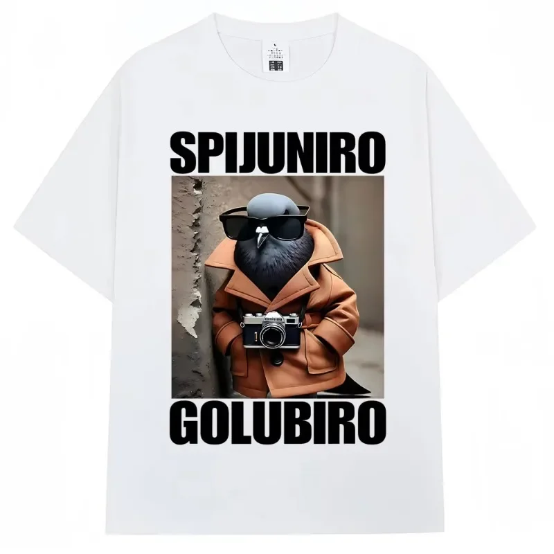 Spijuniro Golubiro Funny Italian Brainrot Meme T Shirt Humor Pigeon Graphic Men Women Novelty T-shirts Fashion Loose Cotton Tees