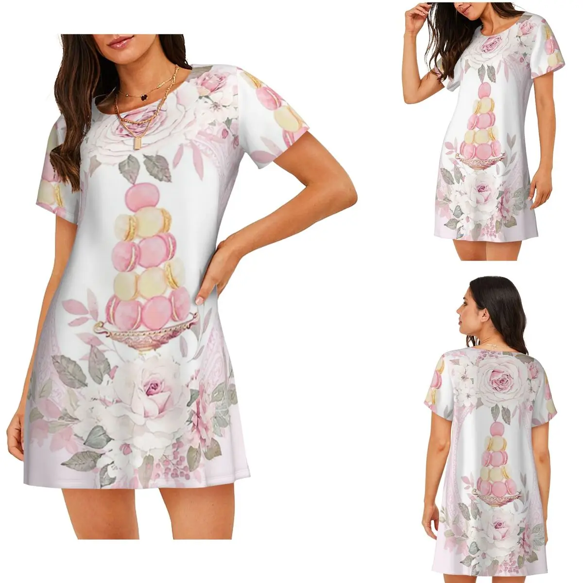 Marie Antoinette Nachthemd für den Nachmittagstee in französischem Paris, kurzärmeliges Nachthemd zum Schlafen, kurzärmliges Nachthemd für Damen, Pyjama-Kleid