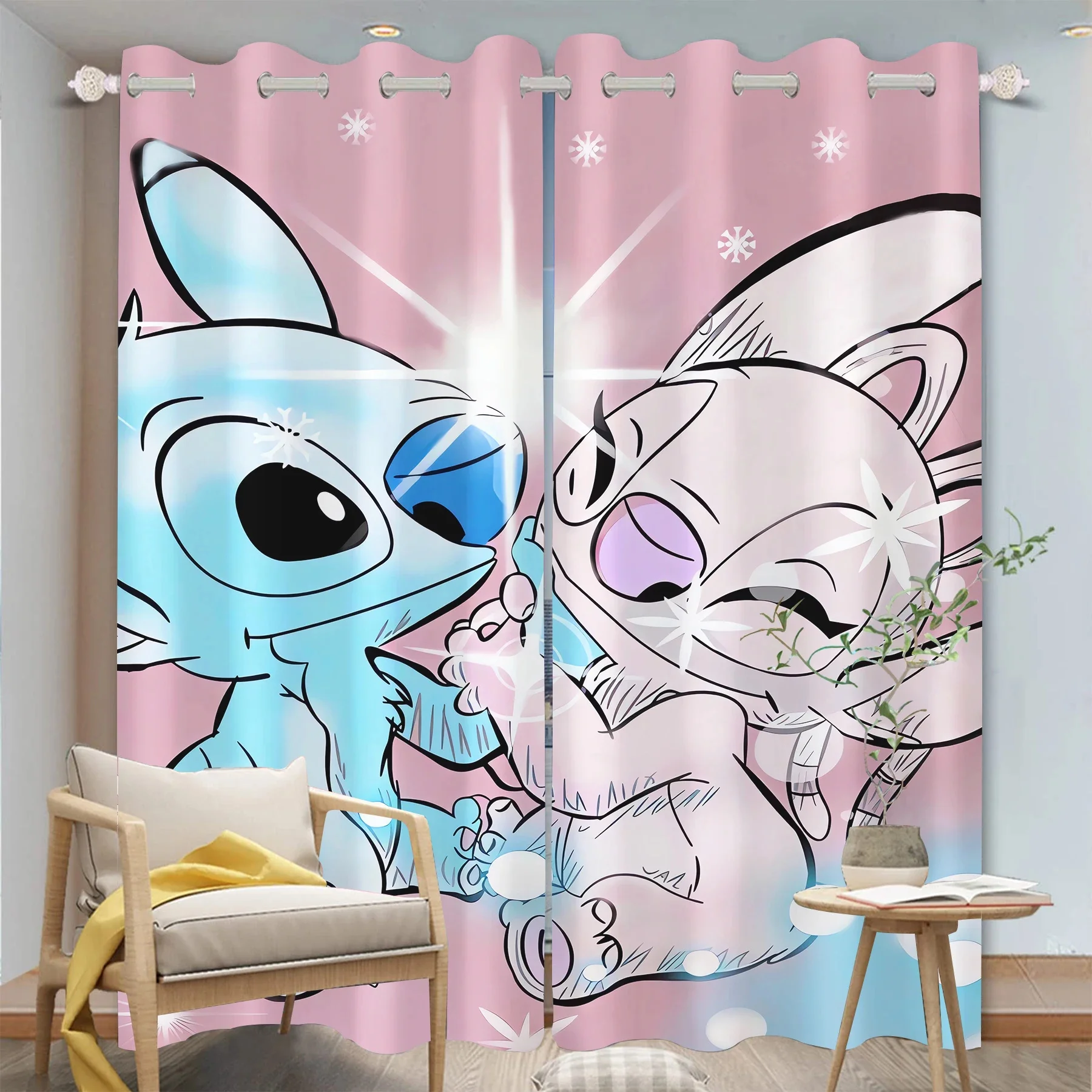 Voile Curtain Cute Stitch Childhood Memories Pattern Fashion  No Punching High Blackout Protection Privacy Sleeping Room Decor