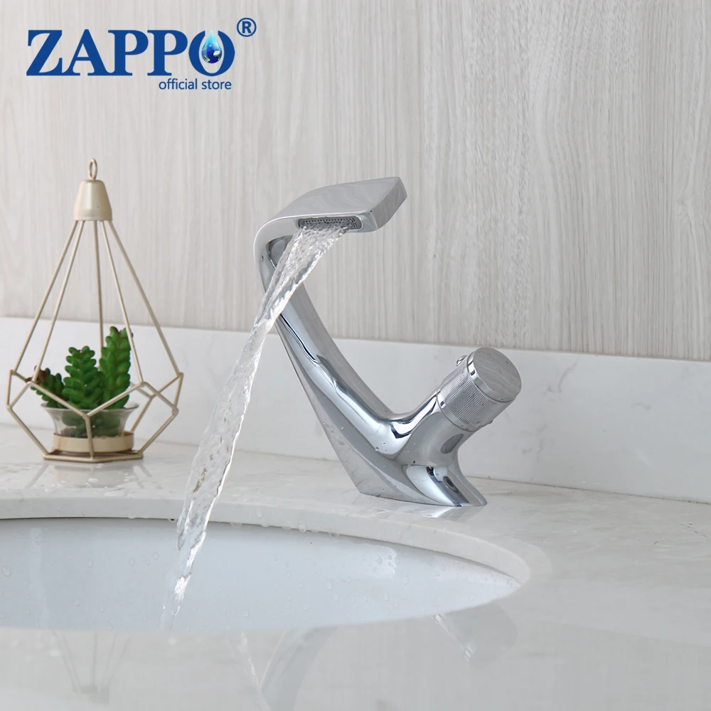 

ZAPPO Artist Bathroom Sink Faucet Chrome Wash Basin Sink Tap Waterfall Faucets Mixer Deck Mounted Solid Brass Faucets Taps
