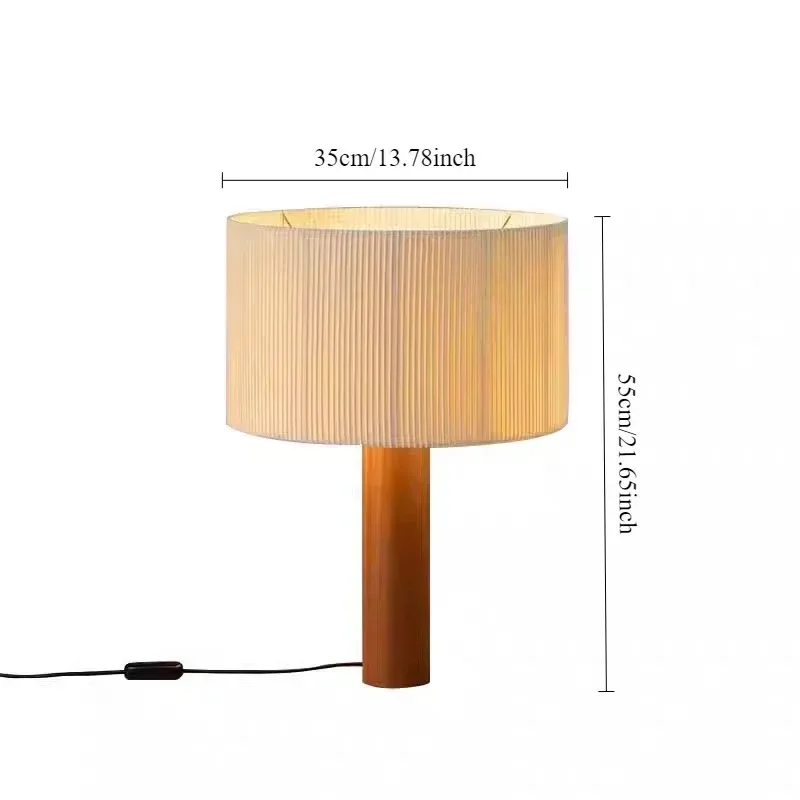 Fabric Table Lamp Vintage Minimalist Solid Wood Table Light Wabi-sabi Table Lamp for Living Room Bedroom Home LED Lighting