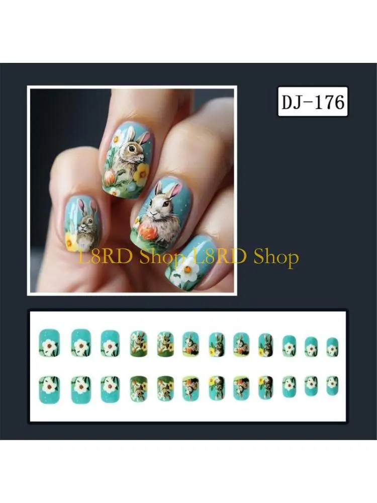 

L8RD 24Pcs Short Square Press On Fake Easter Glues On Acrylic