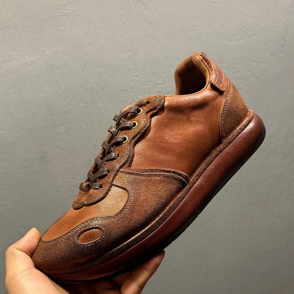 

Мужские кожаные кроссовки QHCCID в стиле ретро, ручной работы, из конской кожи | Роскошные кроссовки и повседневная обувь с подкладкой из телячьей кожи