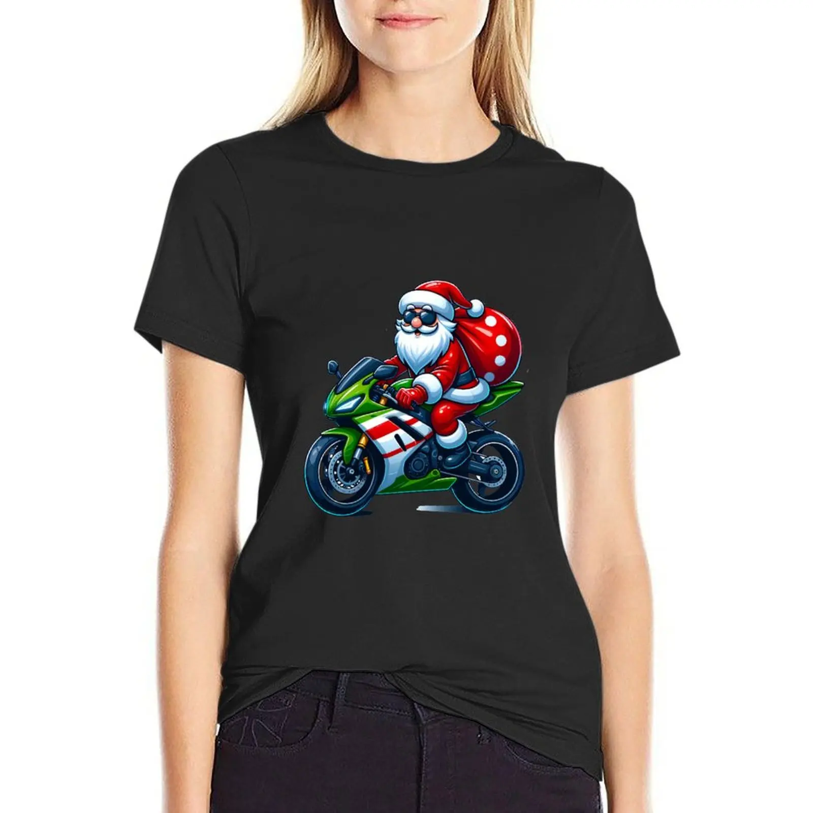 

Santa's Speedy Sleigh: Festive Motorcycle Adventure T-Shirt quick-drying plain female cute tops summer clothes for Women