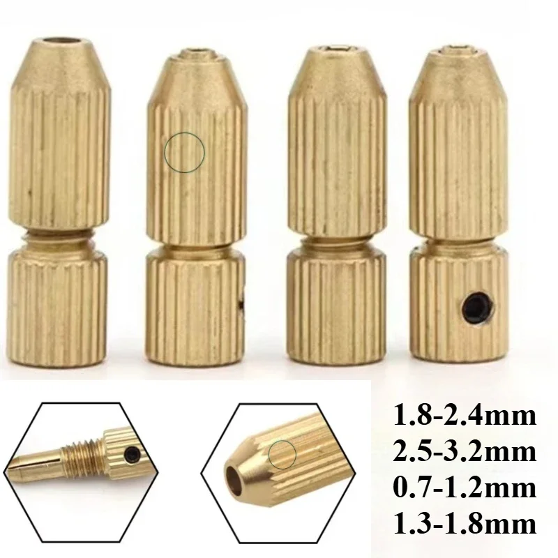 2PCS Mini Brass Drill Chuck 0.7-3.2mm Electric Motor Shaft Clamp Mini Drill Bit Collet Fixture Chuck Adapter DIY Hand Tools